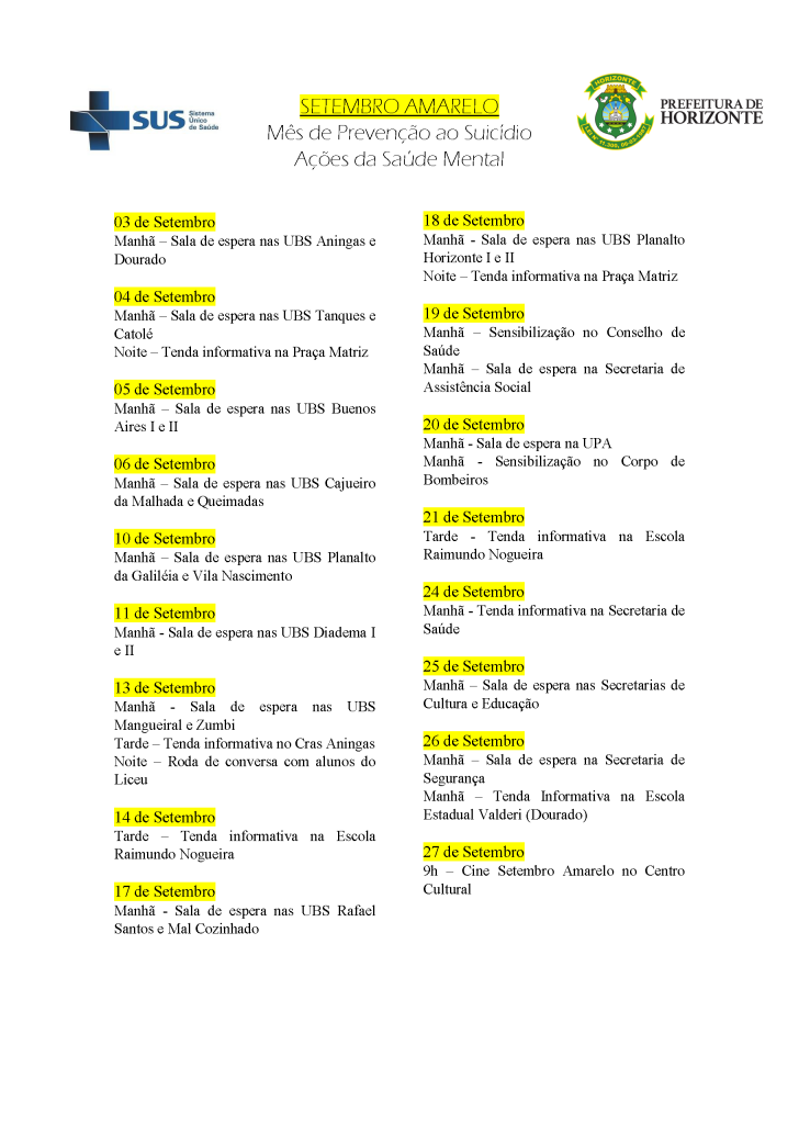 Cronograma atividades set amarelo 2018 - Prefeitura de Horizonte